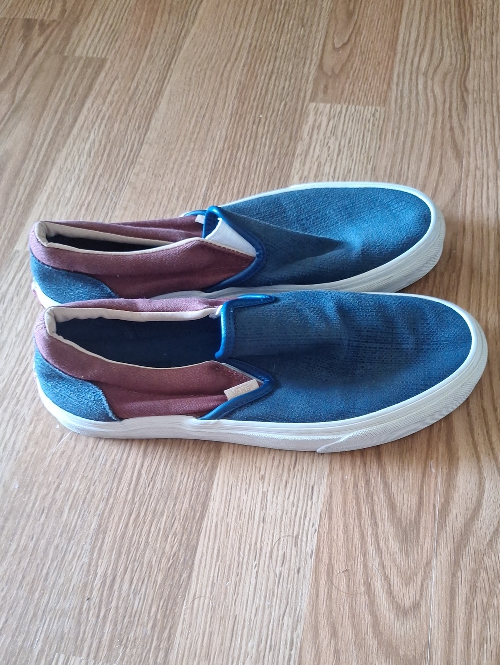 Vans Men's Slip-On Canvas Loafers in Blue and Burgundy